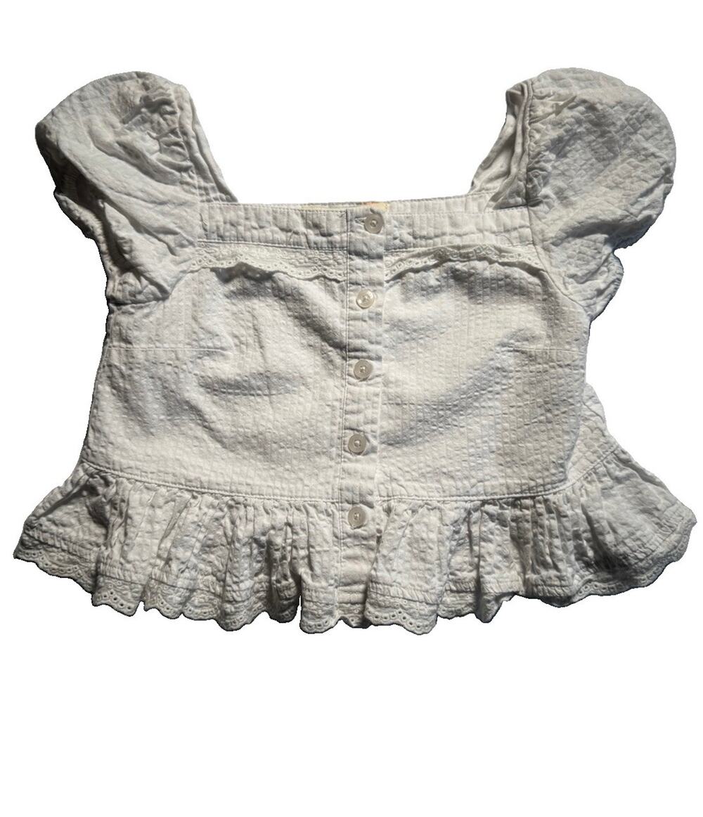 C&C California Kids Girls Size 7 White Cotton Ruffle Button Front Top Blouse